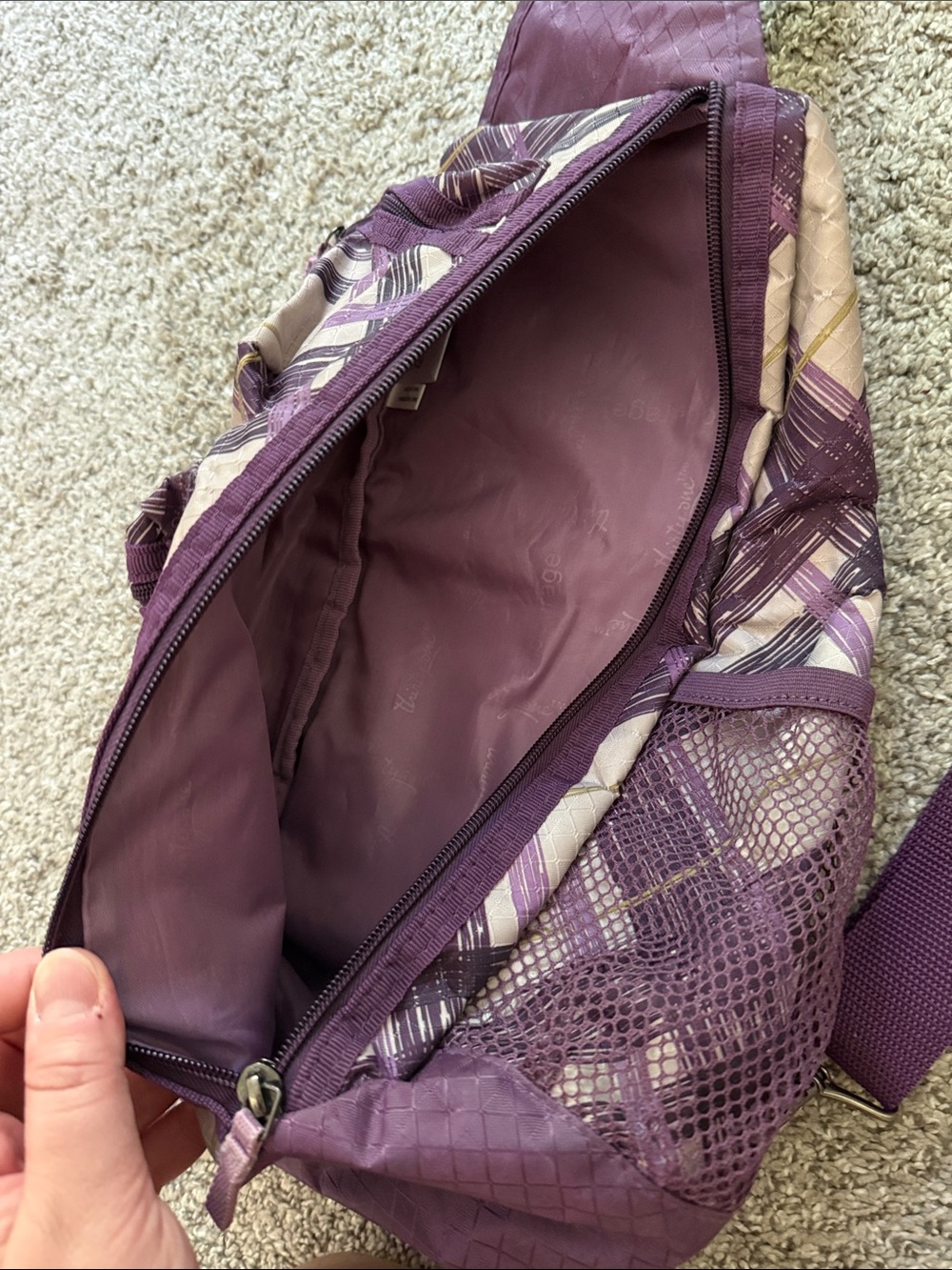 Purple Plaid Sling Crossbody Hiking Bag - Picture 2 of 4
